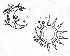 two sun and moon tattoos on white paper