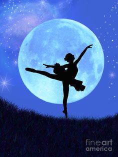 a ballerina is dancing in front of the full moon