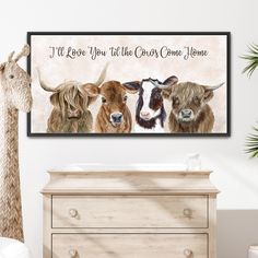 three cows standing next to each other with the words i love you like the cows come home