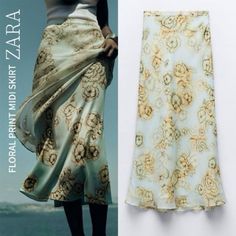 Zara Floral Print Midi Skirt Light Blue New With Tags! Size M Approx Measurements Garment Laying Flat Waist 14.5” Length 34.5” Front. Back 40” High-Waisted Skirt With Interior Lining. Side Hidden In-Seam Zip Closure. Midi Length Floral Print Mesh Overlay No Return No Holds No Trades Zara Long Skirt For Summer, Spring Blue Pleated Skirt, Zara Blue Floral Print Bottoms, Zara Blue Skirt For Spring, Zara Blue Long Skirt, Floral Print Midi Skirt, Zara Skirts, Mesh Overlay, Women Skirts Midi