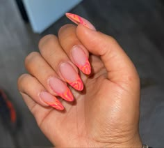 Pink Orange Nails Design, Summer Nails 2023 Orange And Pink, Almond Nails Orange And Pink, Nail Art Orange And Pink, Orange Pink Nails Acrylic, Summer Nails Pink And Orange French, Cool Orange Nails, Nail Pink And Orange, Orange And Pink Gel Nails