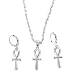 Embrace the timeless allure of ancient Egypt with our Silver Egyptian Ankh Cross Jewelry Set. Meticulously crafted, this set features an exquisite Egyptian Ankh Cross Pendant accompanied by complementing accessories. The sleek silver color accentuates the elegant design, paying homage to the symbol of eternal life and vitality. Jewelry Sets Type: Necklace/Earrings Item Type: Jewelry Sets We ship worldwide to 185 countries! Please allow 1-2 business weeks for your order to arrive. Egypt Necklace, Ancient Egypt Jewelry, Egypt Jewelry, Egyptian Ankh, Ankh Cross, Cross Earrings, Eternal Life, Cross Jewelry, Ancient Egypt