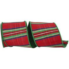 two pieces of red and green striped fabric