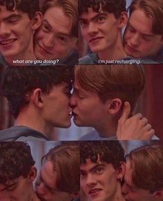 two young men kissing each other with the caption that says, what are you doing?