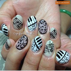 Musical Note Nails, Music Nail Art Designs, Piano Nail Art, Guitar Nails, Piano Nails, Music Note Nails, Music Nail Art, Music Nails