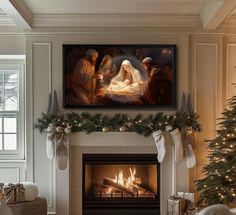 a christmas scene with the birth of jesus