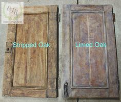 two doors with the words stripped oak and stained oak