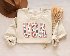 Retro American Crewneck Sweatshirt ,Patriotic Shirt, USA Sweatshirt, America Shirt, 4th of July Shirt, Red White and Blue, Independence Day  Hello there! We choose one of the highest-quality t-shirt manufacturers in the market! We either choose Circle Soft Style, Bella Canvas, Gildan Soft Style. If you want a specific brand please let us know. Otherwise, we will send the brand that we have available in our stock. Here's some additional information: - All solid color t-shirts are made of 100% cot Red Patriotic Top For Fall, Red Long Sleeve Tops For 4th Of July, Red Long Sleeve Top For 4th Of July, Long Sleeve Cotton Tops For 4th Of July, Cotton Long Sleeve Top For 4th Of July, American Flag Print Long Sleeve Top For Spring, Long Sleeve Top With American Flag Print For Spring, Long Sleeve Relaxed Fit T-shirt For 4th Of July, Independence Day Cotton Letter Print Sweatshirt