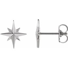 86757 / 14K White Gold / Pair / Polished / Star Earring With Backs Sterling Silver Star Earrings, Gold Star Earrings, Silver Star Earrings, Gold Starburst, Starburst Design, Starburst Earrings, Star Stud Earrings, Bow Jewelry, Star Earrings Stud