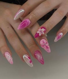 Kutek Disney, Unghie Sfumate, Pink Nail Art, Pink Nail Designs, Nail Swag, Spring Nail Art, Trendy Nail Design, Nail Designs Spring, Floral Nails