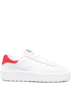 white calf leather logo patch to the side logo patch at the tongue rubber toecap contrasting heel counter front lace-up fastening flat rubber sole Sporty Low-top Sneakers With Contrasting Heel Counter, Sporty Platform Sneakers With Logo-print Tongue, White Skate Shoes With Contrasting Heel For Sports, Sporty White Skate Shoes With Contrasting Heel, New Balance White Modern Sneakers, Modern White New Balance Sneakers, New Balance Platform Sneakers For Sports With Branded Insole, New Balance Low-top Platform Sneakers For Sports, White High-top Skate Shoes With Contrasting Heel Counter