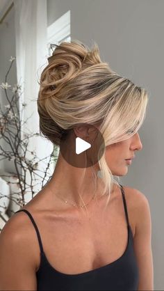 beautyxbrielle on May 7, 2024: "HOW TO: a modern twist on the pam anderson high bun 🖤 @bailsmaxwell_ side note: Baileigh had to catch a flight right after this shoo...". Updos For Blonde Hair, Long Hair High Updo, Pam Anderson Wedding Hair, Messy High Bun Updo, Bridal Hair And Makeup For Blondes, Hollywood Bun, Wedding Hair High Updo, Elegant High Bun Hairstyles, Side Part Messy Bun