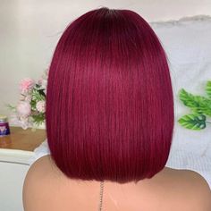 Burgundy Bob, Burgundy Wig, Fluffy Light, Straight Bob Hairstyles, Wig Color, Type Machine