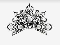 an all seeing eye in the middle of a lotus flower tattoo on a white background