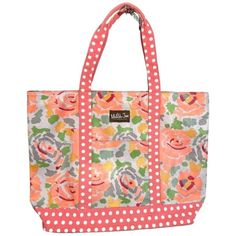 Nwt Matilda Jane ~ Waxed Floral And Polka Dot Tote Bag Water Resistant Canvas Shoulder Strap Inside Snap Closure Inside Zipper Pocket And Outside Pocket Measures 19 1/2" X 5 1/4" X 13" Tall Polka Dot Travel Bags, Polka Dot Shoulder Bag For Daily Use, Casual Polka Dot Bags For Everyday Use, Polka Dot Tote Bag, Bag Canvas, Pink Peach, Matilda Jane, Womens Tote, Matilda