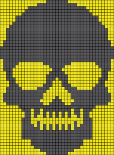 a cross stitch pattern with a skull in the middle and yellow on it's face