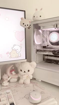 my tiktok: mymelo4dy Setup Bedroom, Apartment Pink, Pink Setup, Kawaii Room Ideas, Dream Setup, Japanese Apartment, Desk Organisation, Desk Inspiration