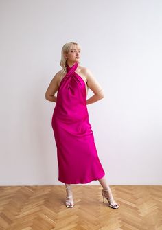 Fuchsia Halter Dress Silk Bridesmaid's Midi Dress With Halter Neck Silk Bias Cut Wedding Dress Prom Dress Halter Satin Dress Bella Dress - Etsy Ukraine Bias Cut Wedding Dress, Halter Satin Dress, Cut Wedding Dress, Prom Dress Halter, Dress With Halter Neck, Midi Bridesmaid Dress, Bella Dress, Mismatched Bridesmaids, Mismatched Bridesmaid Dresses