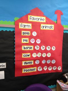 a bulletin board with farm animals on it