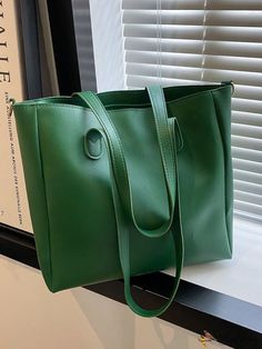 BirdinBag - Stylish Shoulder Tote: A Minimalist Essential Green Bag For Everyday Use, Green Solid Color Bags For Everyday Use, Green Solid Color Bag For Everyday Use, Casual Solid Color Satchel For Shopping, Green Solid Color Shoulder Bag For Everyday Use, Casual Green Satchel For Office, Casual Square Solid Color Shoulder Bag, Green Solid Color Shoulder Bag For Everyday, Casual Green Shoulder Bag For Office