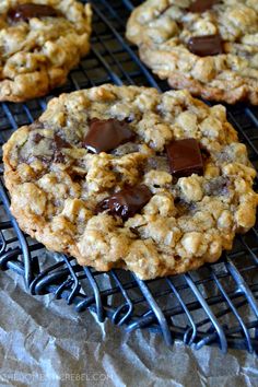 chocolate chip cookies cooling on a wire rack