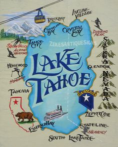 the lake tahoe map is painted on a wall