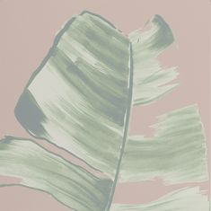 a painting with green and pink colors on the bottom half of a banana tree leaf