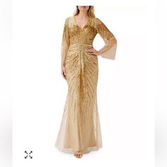 Long Sleeve Gold Sequin Gown. Brand New With Tags. Never Worn. Size 12. Purchased For $600 Black Tie Gowns, Gold Sequin Gown, Aidan Mattox Dress, Sequin Evening Gowns, Long Bell Sleeves, Sleeve Gown, Beaded Cocktail Dress, Aidan Mattox, Feminine Women