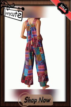 Women Suspender Wide Leg Jumpsuit Square Collar Sleeveless Baggy Jumpsuits Rompers Boho Loose Bib Pants with Pockets Bohemian Non-stretch Jumpsuits And Rompers For Beach, Bohemian Non-stretch Jumpsuits And Rompers For Vacation, Sleeveless Multicolor Jumpsuits And Rompers With Pockets, Multicolor Sleeveless Jumpsuits And Rompers With Pockets, Multicolor Sleeveless Jumpsuit With Pockets, Non-stretch Sleeveless Bohemian Jumpsuit, Beach Multicolor Jumpsuits And Rompers With Pockets, Casual Sleeveless Patchwork Overalls, Bohemian Sleeveless Non-stretch Jumpsuit