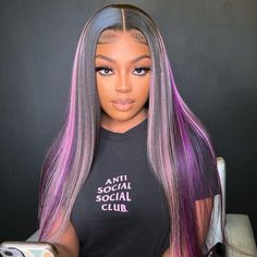 NHA Purple Highlight Straight Lace Wig – newhairagenda Hair Colorful, Purple Wig, Green Wig, Purple Highlights, Colored Wigs, Hair Laid, Pixie Bob, Human Hair Lace Wigs, Blonde Pixie