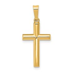 Showcase how much you value your faith by wearing this 14k Yellow Gold Cross Religious Pendant Charm. This die-struck and hollow pendant will reflect how much you value your beliefs. Product Specification Jewelry Specification: Material Purity : 14K Length : 22 Mm Feature : Hollow Manufacturing Process : Die Struck Material : Gold Item Weight U/M : Gm Width : 10 Mm Product Type : Jewelry Jewelry Type : Pendants & Charms Sold By Unit : Each Pendant/Charm Type : Themed Material Color : Yellow Attr Round Wedding Band, Bow Jewelry, Rose Jewelry, Gold Polish, Gold Cross, Cross Charms, Fine Jewelry Gift, Fine Jewellery Necklace, Selling Jewelry