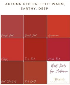 the color scheme for autumn red palette warm, earthy, deep and soft shades