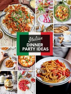 a collage of italian dinner party ideas