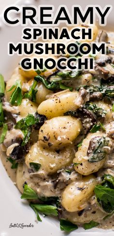 this creamy spinach mushroom gnocchini is the perfect side dish for any meal