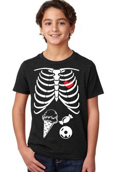 Halloween Fun Skull Print T-shirt, Fun Short Sleeve T-shirt With Skull Print, Halloween Ice Cream, Cream Candy, Ice Cream Candy, Skeleton Halloween, Halloween Skeletons, Costume Halloween, X Ray