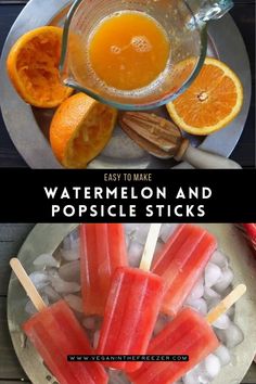 watermelon and popsicle sticks on a plate with oranges, nuts and cinnamon