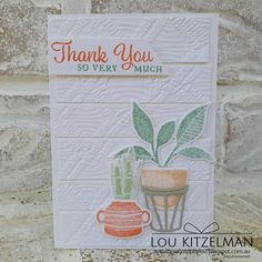 a card with a potted plant on it and the words thank you so very much