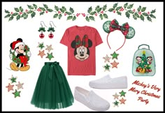 there is a christmas outfit with mickey mouse on it