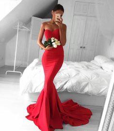 Stylish Red Sweetheart Neck Long Prom Dresses,Mermaid Prom