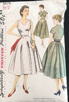 a woman's dress pattern from the 1950's