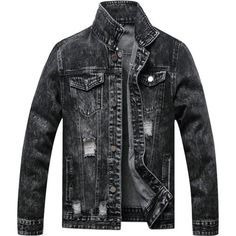 Dark Wash Distressed Trucker Jacket Ripped Acid Wash Slim Fit Denim Jean Jacket Elevate Your Casual Style With Our Fashion Men's Denim Jacket. This Washed Classic Combines Timeless Appeal With Contemporary Flair, Boasting A Distressed, Ripped Design For An Edgy Look. Cut To A Slim Fit, It Effortlessly Enhances Your Silhouette While Offering Comfort And Flexibility For Everyday Wear. Whether Layered Over A Tee Or Paired With Your Favorite Button-Down, This Trucker Jacket Is A Versatile Essential Black Denim Jacket Men, Green Jean Jacket, Mens Denim Jacket, White Jean Jacket, Blue Jean Jacket, Classic Jacket, Blue Denim Jacket, Printed Jeans, Black Denim Jacket