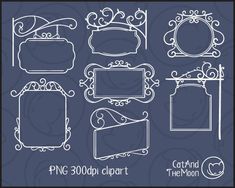 some ornate frames and signs on a blue background with the words png 300px