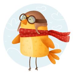 a yellow bird with glasses and a red scarf