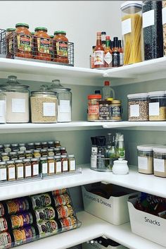 an organized pantry filled with lots of food