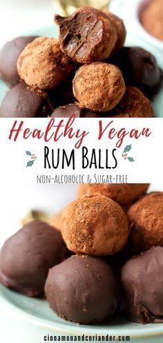 healthy vegan rumballs on a plate with text overlay