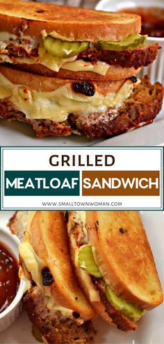 grilled meatloaf sandwich with melted cheese and pickle relish on the side