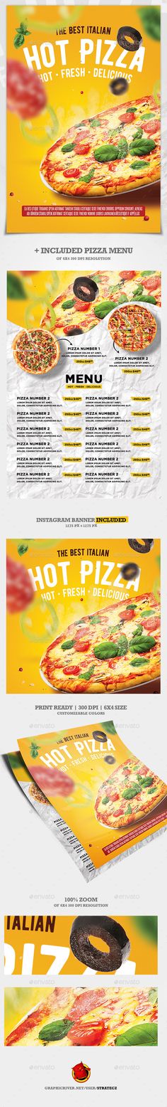 Pizza Flyer + #Pizza Menu - Print #Templates Pizza Twists, Italian Menu, Pizza Logo, Pizza And Beer, Food Menu Template, Instagram Cover, Restaurant Menu Template