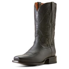 Our striking Stilwell boot is handcrafted by artisan boot makers in León, Mexico and infused with Ariat comfort features. Supple, strong and impressively durable American Bison leather gives this premium boot comfort and durability you can count on. Bench Made Stilwell Cowboy Boot | Product Features : 0 : Removable All Day Cushioning insole with genuine vegetable tanned, anti-odor leather sock liner that molds to your foot, 1 : Lemonwood pegged sole for durability and fit, 2 : Resolable stacked Ankle Boots With Goodyear Welt For Ranch, Goodyear Welt Construction Ankle Boots For Ranch, Rugged Black Work Boots For Ranch, Rugged Black Work Boots For Western-themed Events, Black Rugged Work Boots For Western-themed Events, Fitted Black Heeled Boots For Ranch, Black Reinforced Toe Work Boots For Ranch, Leather Boots With Goodyear Welt And Square Toe, Black Work Boots With Reinforced Toe For Ranch