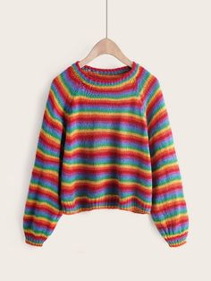 Rainbow Stripe Raglan Sleeve Sweater Raglan Sleeve Sweater, Rainbow Sweater, Sweater Crop, Pullover Sweater Women, Cute Sweaters, Casual Sweaters, Knitted Pullover Sweaters, Cozy Knits, Rainbow Stripes