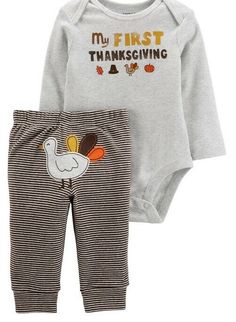 NWt 6m boy girl turkey my FIRST thanksgiving 1st outfit carters layette holidays  6 mos  6 months  boys girls christmas new baby  layette gift present baby shower brand new with tags turkey theme adorable  outfit set onesie shirt top long sleeves reads MY FIRST THANKSGIVING in orange brown yellow autumn harvest fall colors with turkey and pumpkin matching pants preppy striped with little turkey on the bun butt area unisex for girls or boys unisex   I have a few in stock ask me about matching bro My First Thanksgiving, Turkey Disguise, Baby Layette, First Thanksgiving, Oh Deer, Carters Baby, Thanksgiving Outfit, Pant Set, Shirt And Pants